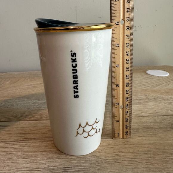 Starbucks 2015 Abstract Mermaid Face 10oz Ceramic Tumbler with lid - Picture 8 of 9